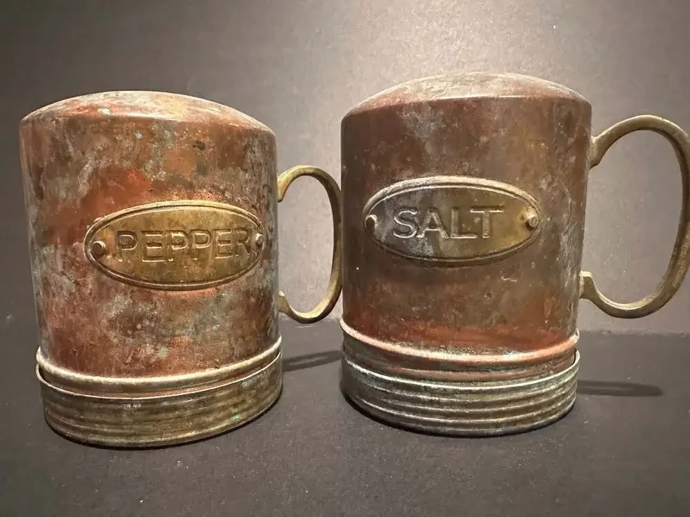 Vintage Square Egg Press Maker and Rustic Copper Salt & Pepper Shakers Set